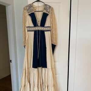 vintage 70s Gunne Sax boho dress with blue velvet